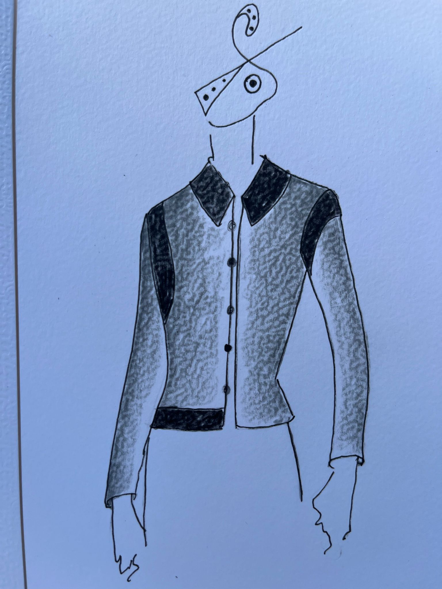 Dessin d'une veste unisexe en cachemire avec des bandes en similicuir